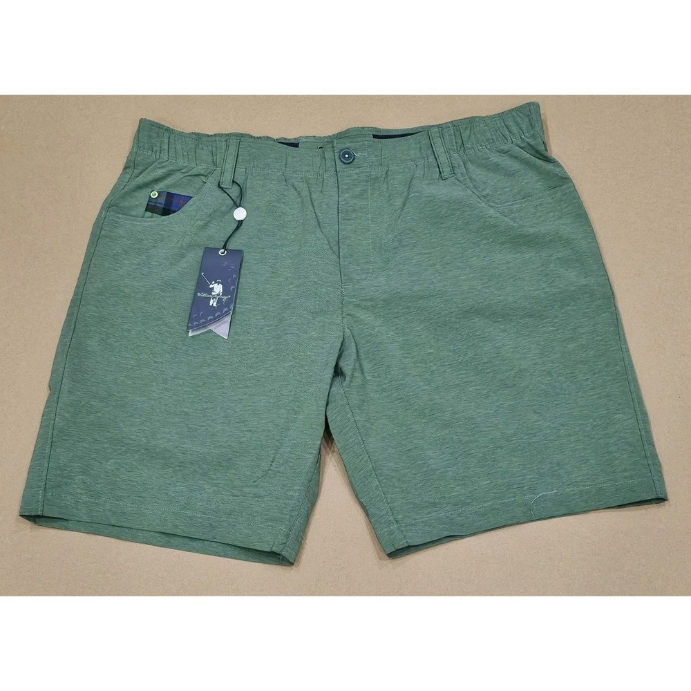 NEW William Murray Golf Shorts Men's 38 Straight Fit Green Plaid Trim Stretch